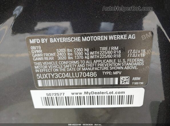 5UXTY3C04LLU70486 2020 BMW X3 Gray Engine compartment view