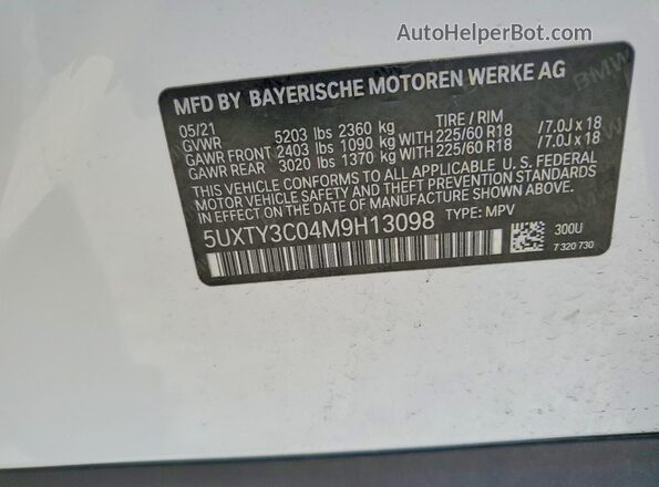 5UXTY3C04M9H13098 2021 BMW X3 White 
