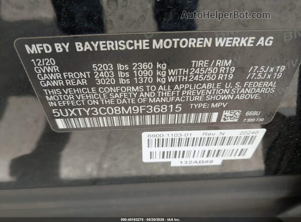 5UXTY3C08M9F36815 2021 BMW X3 Black Вид підкапотного простору