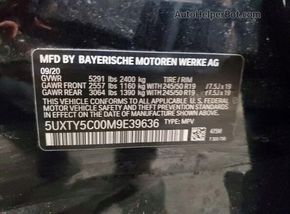 5UXTY5C00M9E39636 2021 BMW X3 Black Vista de la etiqueta del VIN