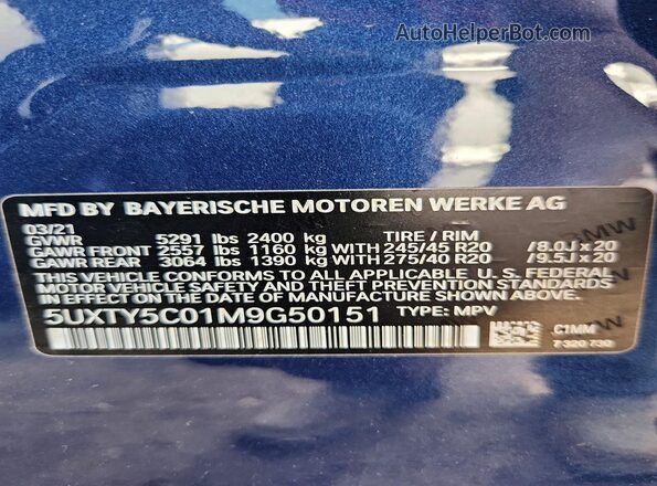 5UXTY5C01M9G50151 2021 BMW X3 Blue Widok komory silnika