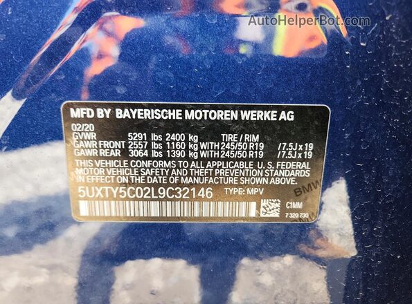 5UXTY5C02L9C32146 2020 BMW X3 Blue Շարժիչի բաժամունքի տեսք