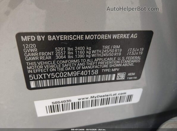 5UXTY5C02M9F40158 2021 BMW X3 Серебряный Вид подкапотного пространства