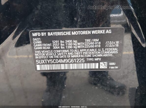 5UXTY5C04M9G61225 2021 BMW X3 Black Вид підкапотного простору