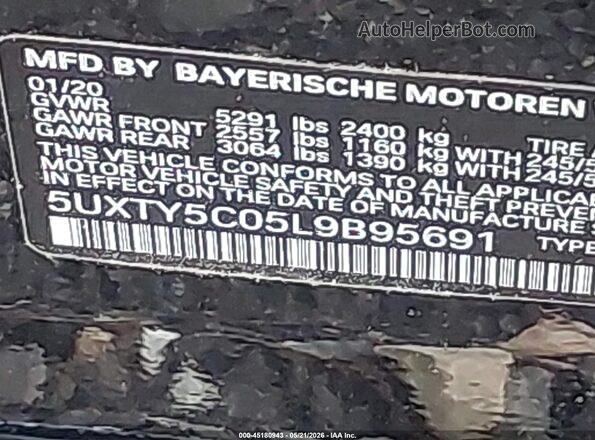 5UXTY5C05L9B95691 2020 BMW X3 Черный Вид подкапотного пространства
