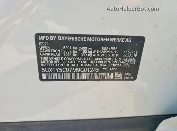5UXTY5C07M9G01245 2021 BMW X3 White Widok naklejki z numerem VIN