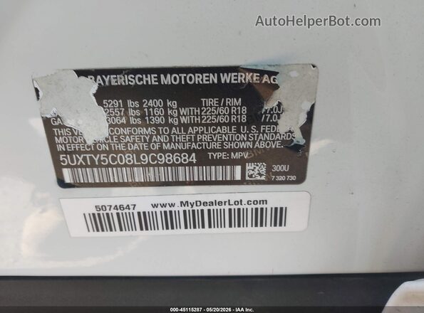 5UXTY5C08L9C98684 2020 BMW X3 White Շարժիչի բաժամունքի տեսք