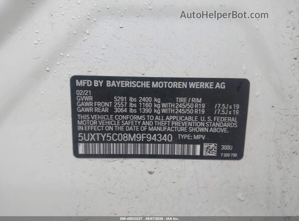 5UXTY5C08M9F94340 2021 BMW X3 White 