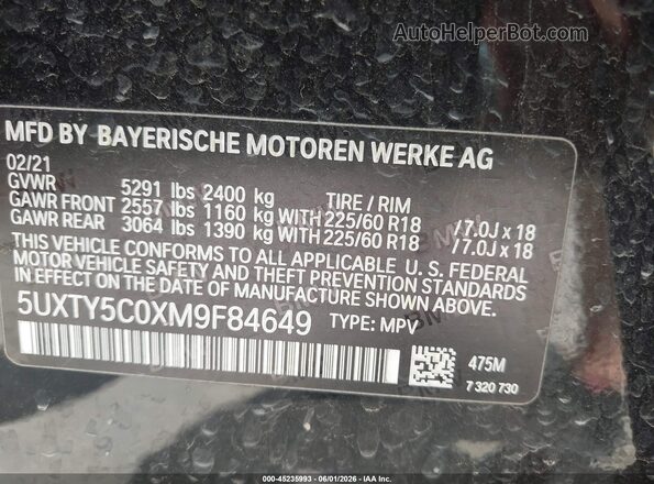 5UXTY5C0XM9F84649 2021 BMW X3 Black Вид підкапотного простору