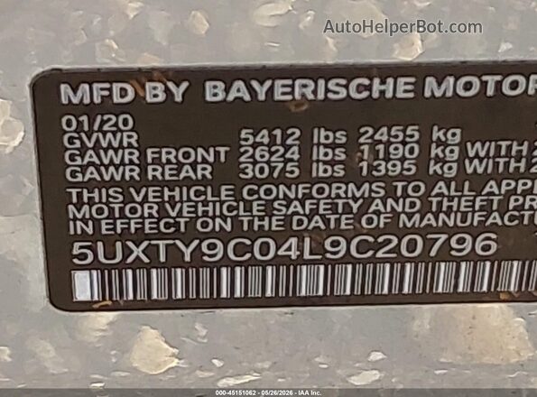 5UXTY9C04L9C20796 2020 BMW X3 Silver ძრავის განყოფილების ხედი