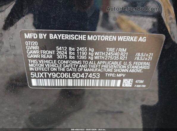 5UXTY9C06L9D47453 2020 BMW X3 Black Vista del compartimento del motor