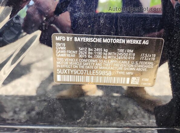 5UXTY9C07LLE59858 2020 BMW X3 Синий Вид наклейки с VIN-кодом