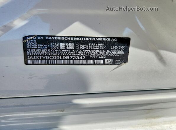 5UXTY9C09L9B72342 2020 BMW X3 White VIN sticker view