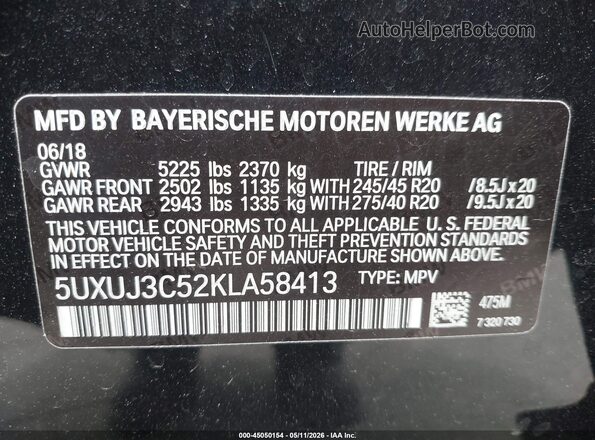 5UXUJ3C52KLA58413 2019 BMW X4 Черный Вид подкапотного пространства