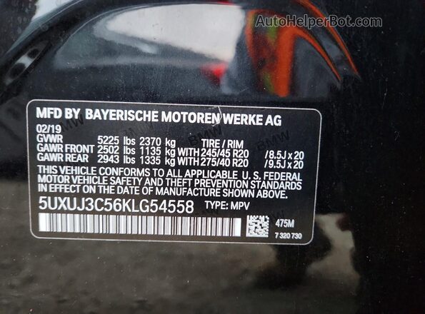 5UXUJ3C56KLG54558 2019 BMW X4 Black 