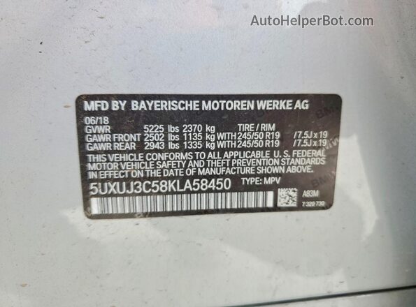 5UXUJ3C58KLA58450 2019 BMW X4 Silver 