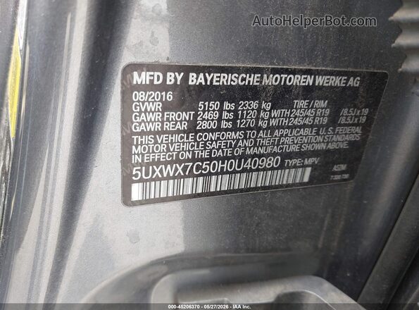 5UXWX7C50H0U40980 2017 BMW X3 Gray Engine compartment view