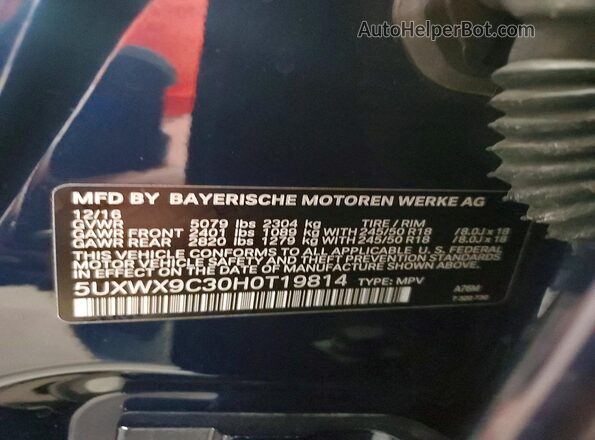5UXWX9C30H0T19814 2017 BMW X3 Синий 