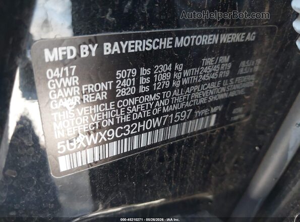 5UXWX9C32H0W71597 2017 BMW X3 Black Widok komory silnika