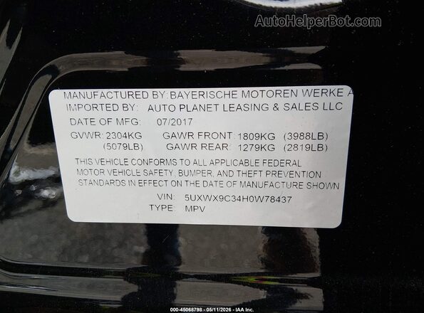 5UXWX9C34H0W78437 2017 BMW X3 Black Engine compartment view