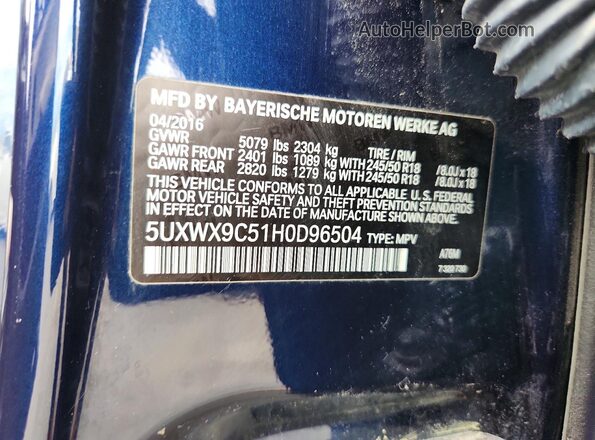 5UXWX9C51H0D96504 2017 BMW X3 Blue 
