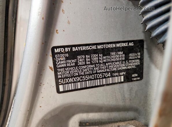 5UXWX9C55H0T05764 2017 BMW X3 Silver Vista de la etiqueta del VIN