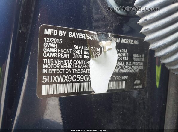 5UXWX9C59G0D86575 2016 BMW X3 Dark Blue Вид підкапотного простору