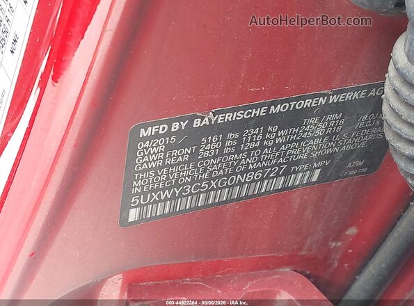 5UXWY3C5XG0N86727 2016 BMW X3 Red Engine compartment view
