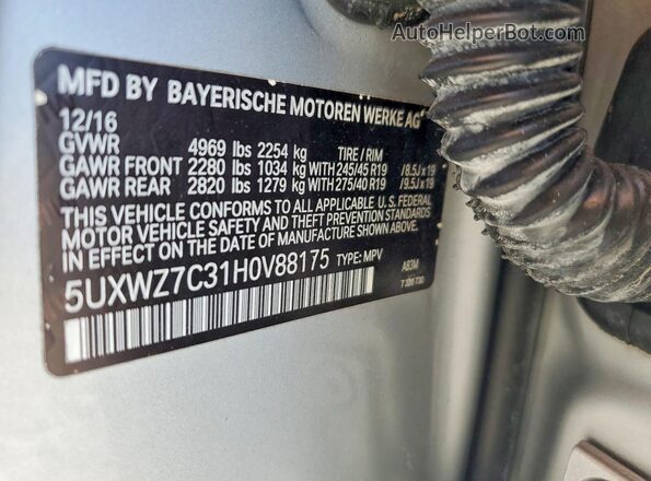 5UXWZ7C31H0V88175 2017 BMW X3 Silver 