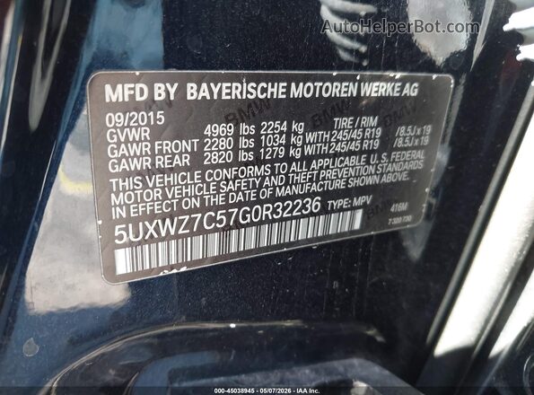5UXWZ7C57G0R32236 2016 BMW X3 Black Widok komory silnika