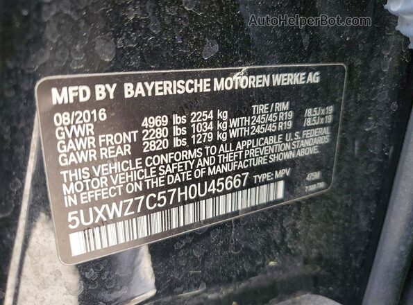 5UXWZ7C57H0U45667 2017 BMW X3 Black 
