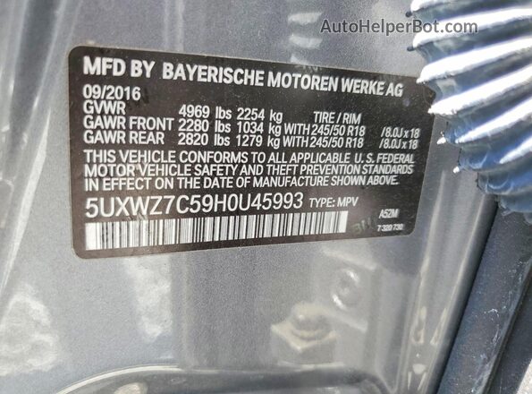 5UXWZ7C59H0U45993 2017 BMW X3 Gray 