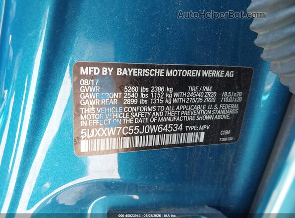 5UXXW7C55J0W64534 2018 BMW X4 Бирюзовый Вид подкапотного пространства