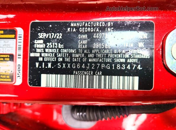 5XXG64J27PG183474 2023 KIA K5 Red 