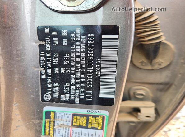 5XXGU4L36GG037868 2016 KIA OPTIMA Silver 