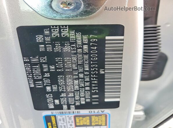 5XYAFFS53TG004797 2026 KIA EV9 Silver VIN sticker view