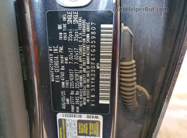 5XYK23DF6TG359807 2026 KIA SPORTAGE Угольный Вид наклейки с VIN-кодом