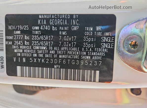 5XYK23DF6TG395237 2026 KIA SPORTAGE White 