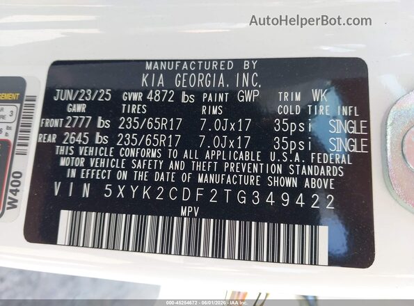 5XYK2CDF2TG349422 2026 KIA SPORTAGE White Widok komory silnika