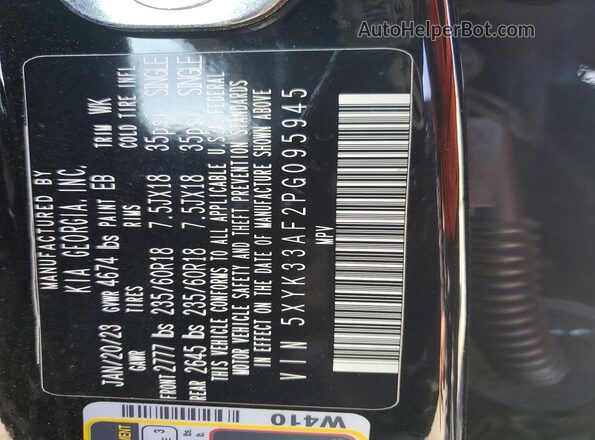 5XYK33AF2PG095945 2023 KIA SPORTAGE Black VIN sticker view