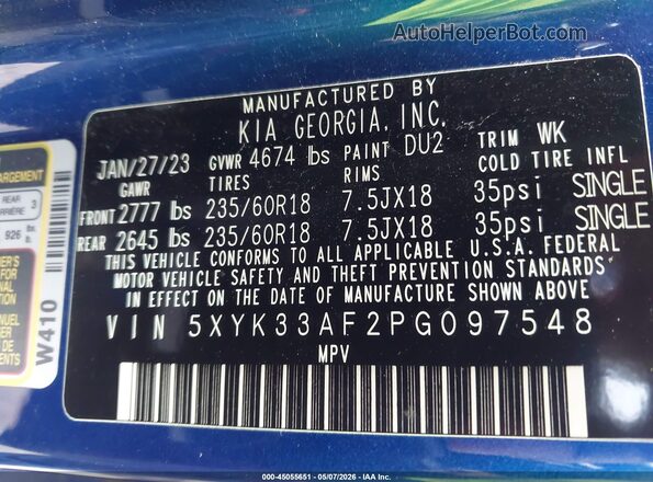 5XYK33AF2PG097548 2023 KIA SPORTAGE Blue Widok komory silnika