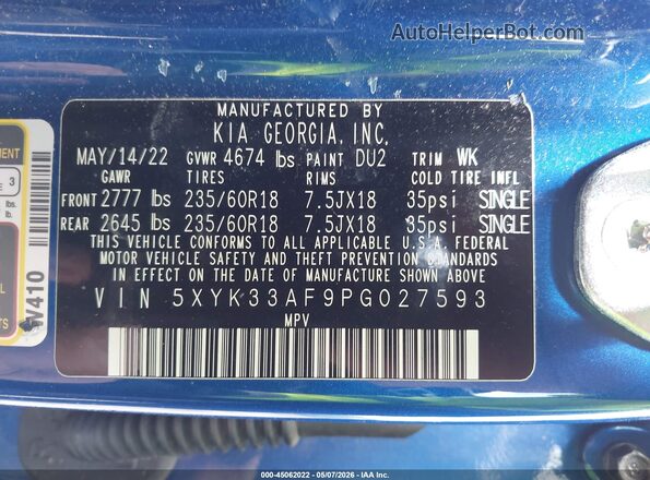 5XYK33AF9PG027593 2023 KIA SPORTAGE Синий 