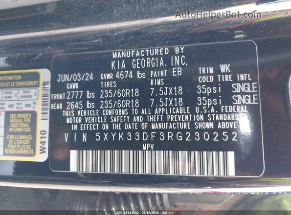 5XYK33DF3RG230252 2024 KIA SPORTAGE Black Widok komory silnika