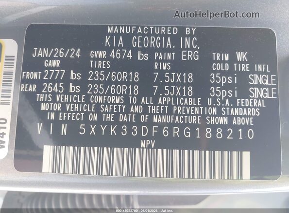 5XYK33DF6RG188210 2024 KIA SPORTAGE Gray 