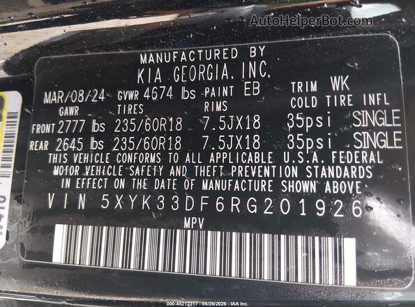 5XYK33DF6RG201926 2024 KIA SPORTAGE Black Շարժիչի բաժամունքի տեսք