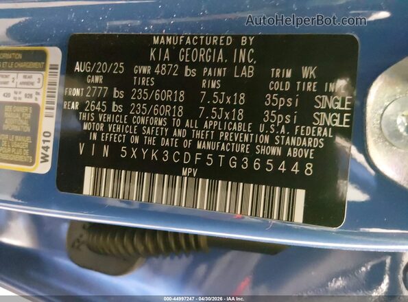 5XYK3CDF5TG365448 2026 KIA SPORTAGE Black Вид підкапотного простору