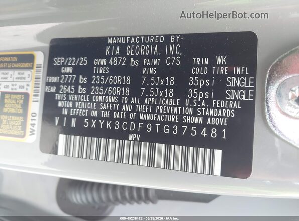 5XYK3CDF9TG375481 2026 KIA SPORTAGE Gray Vista del compartimento del motor