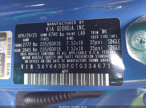 5XYK43DF0TG334671 2026 KIA SPORTAGE Blue Շարժիչի բաժամունքի տեսք