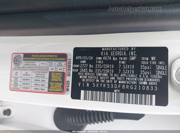 5XYK53DF8RG210833 2024 KIA SPORTAGE White 