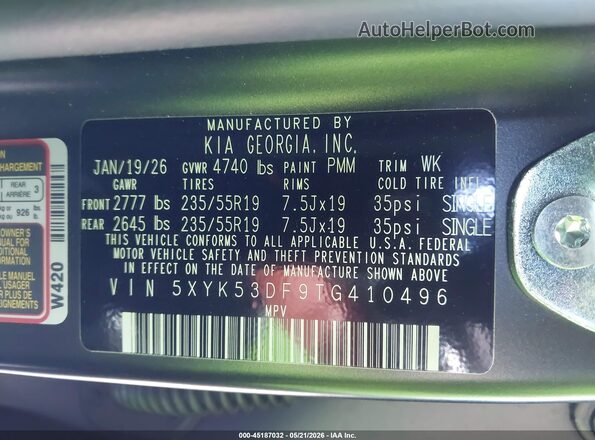 5XYK53DF9TG410496 2026 KIA SPORTAGE Black Vista del compartimento del motor